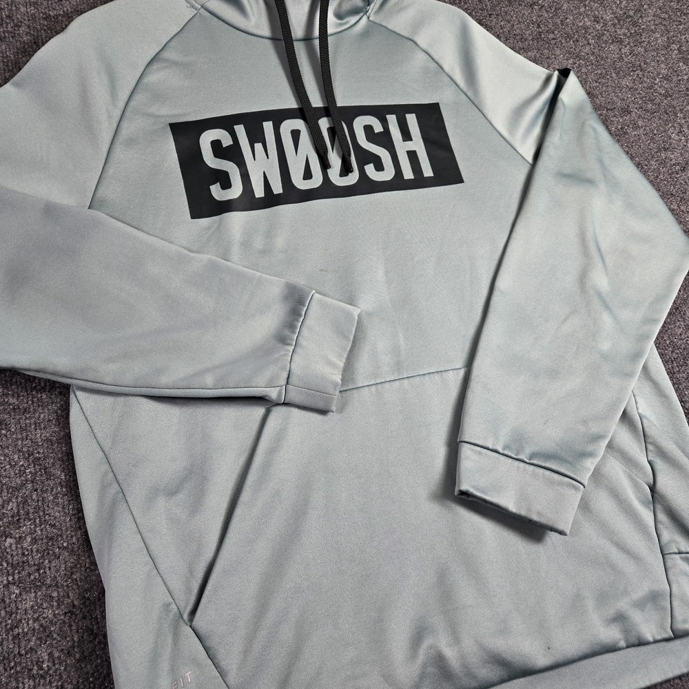 Nike Therma Dri-Fit Mens Swoosh Pullover Light Green Turquoise Hoodie Size L
